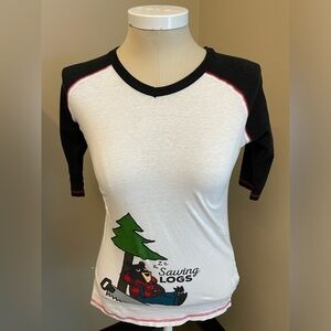 Lazy One Sawing Logs elbow sleeve casual 100% Cotton tshirt tee womens size XS